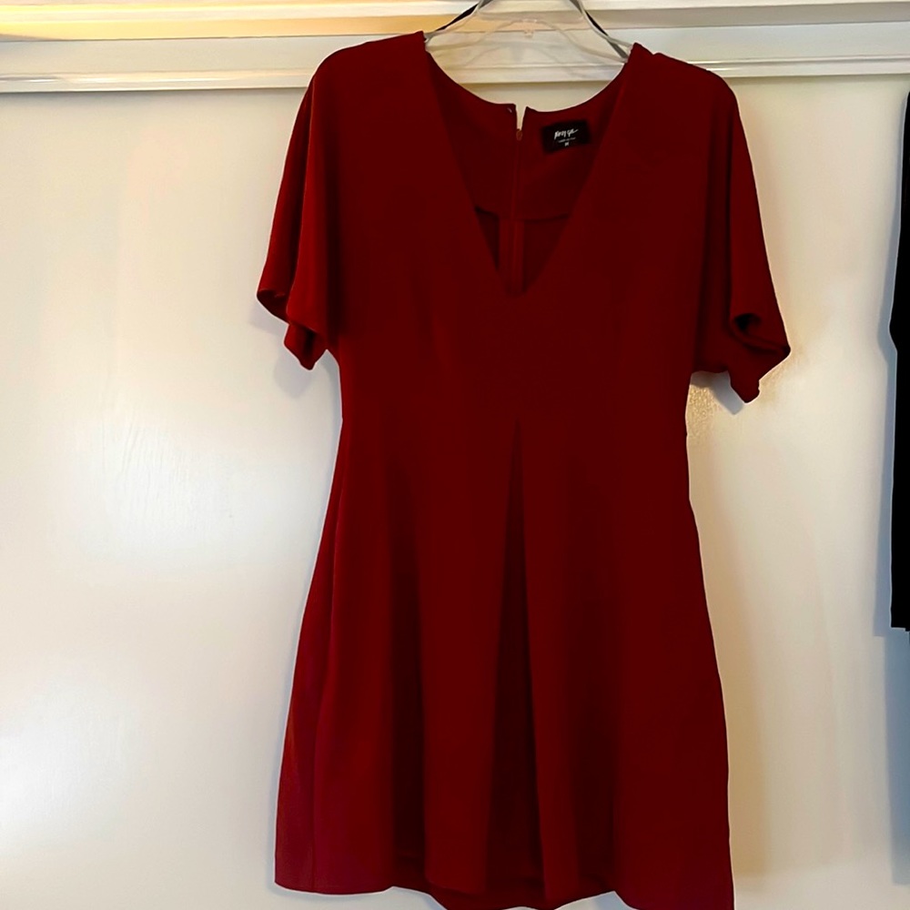 Burgundy red V Cut dress